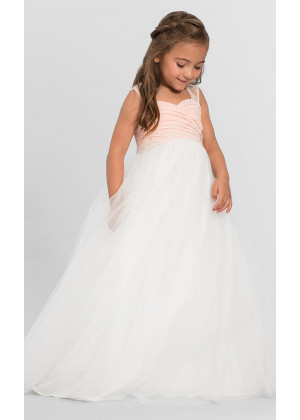 Corded Lace Pleated Chiffon Floor Length Flower Girl Dress